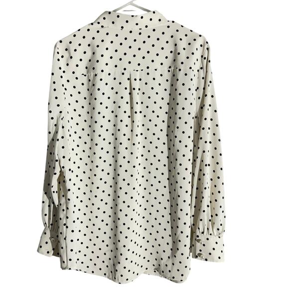 Talbots 1X Polka Dot Button-Down Blouse Long Sleeve Collared White Black Top - Picture 2 of 5
